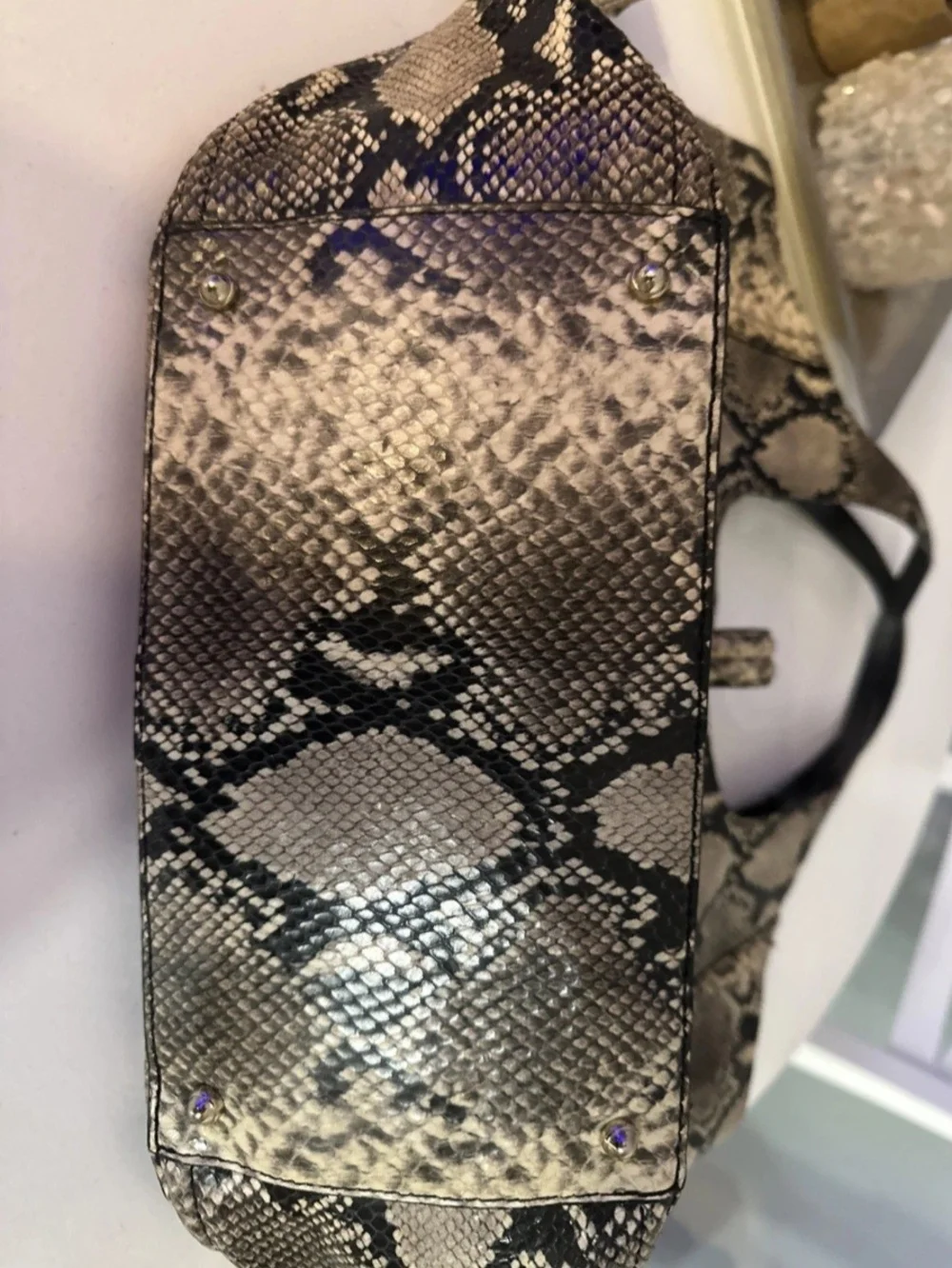 Python-Print Shoulder Bag in Black and Cream